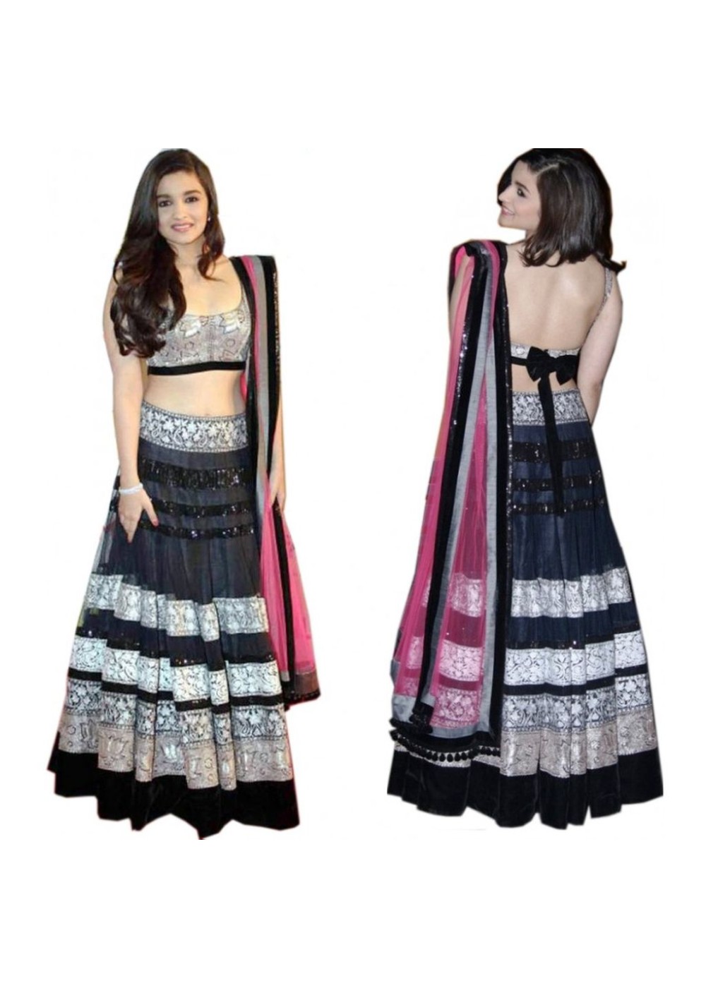 Bollywood Design Black Net Lehanga Sari
