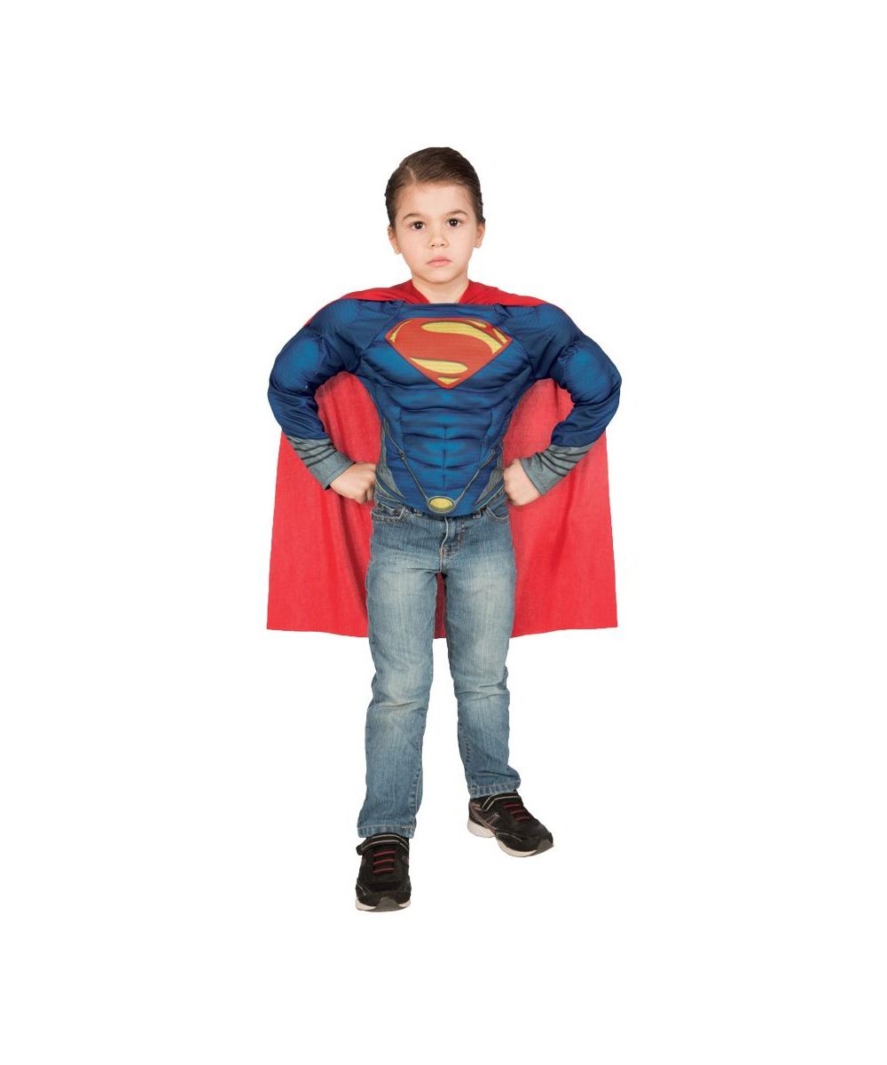 Superman Muscle Costume Shirt With Cape For Boys