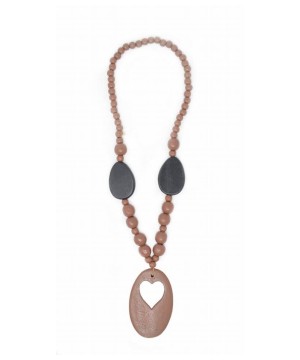 Brown Beaded Heart Wood Necklace