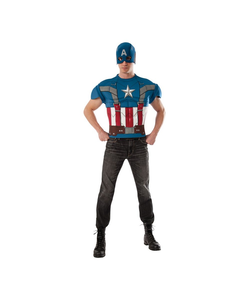Captain America Men Costume Patriotic Superhero Movie One Size