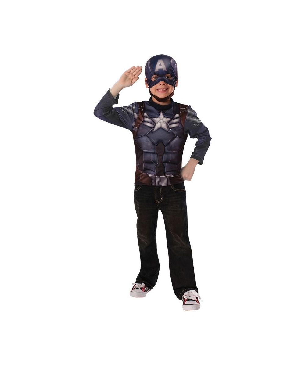 Captain America Stealth Boys Costume Top Patriotic Superhero Small