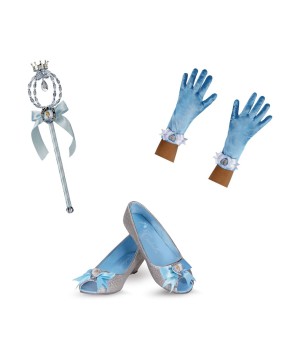 Girls Cinderella Gloves Shoes And Wand Set