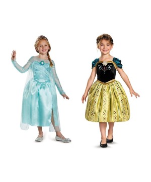 Disney Frozen Anna And Elsa Girl Costumes Set