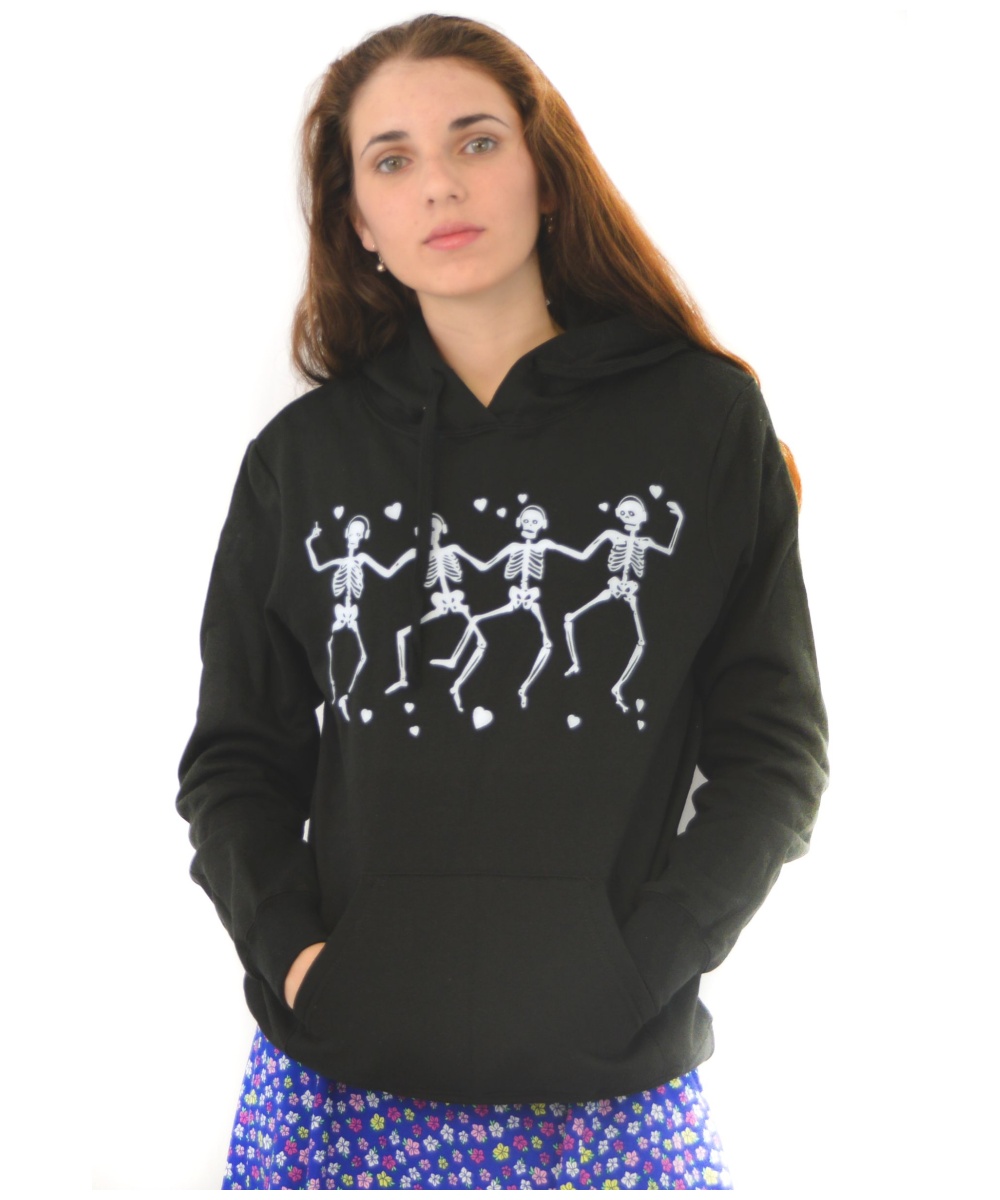 District Juniors Concert Fleece Drawstring Printed Skeletons Hoodie