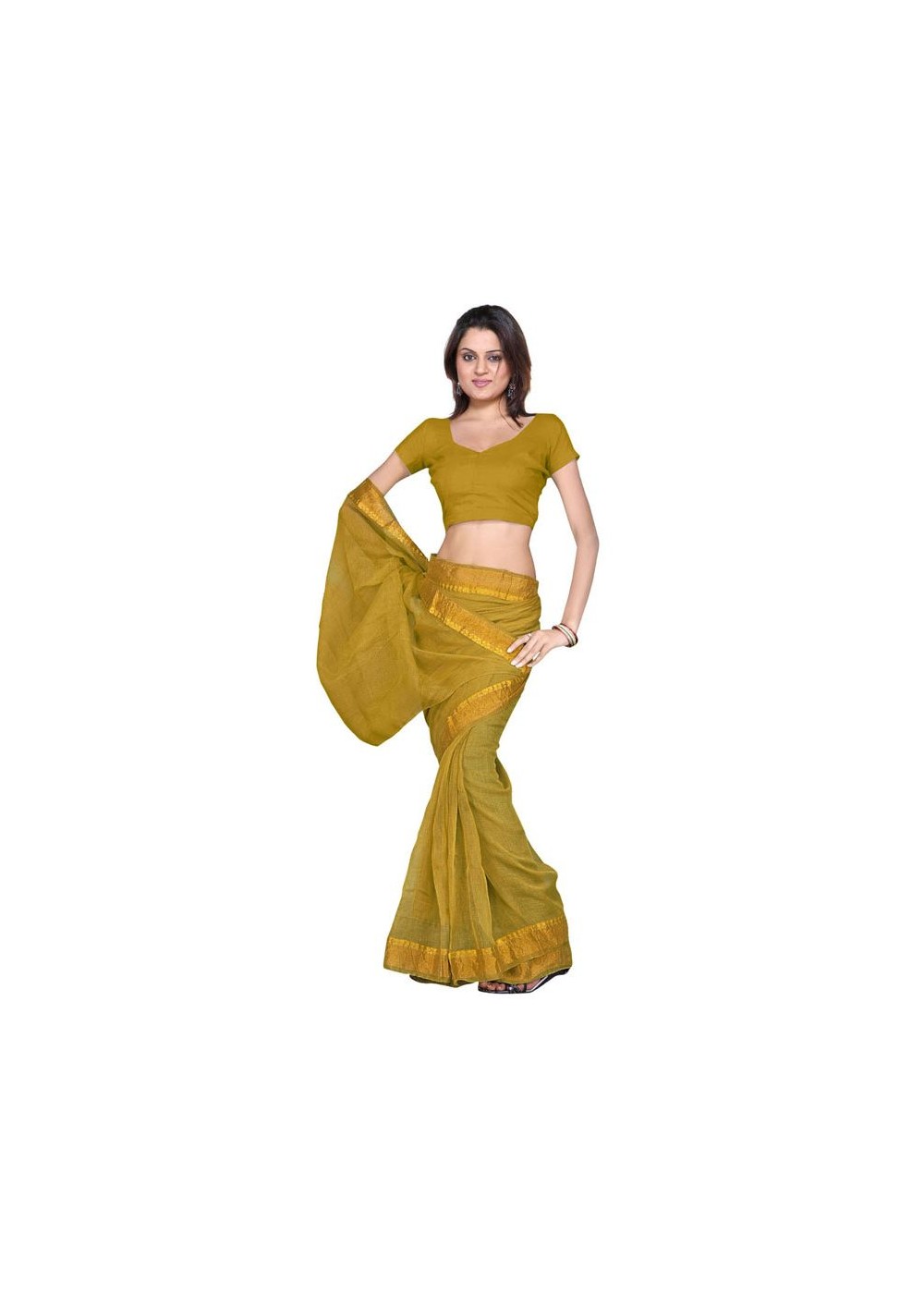 Ethnic Designer Kota Doria Mustard Sari And Blouse Fabric