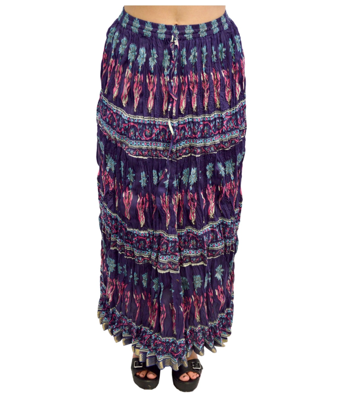 Womens Jaipuri Cotton Long Skirt In Midnight Blue