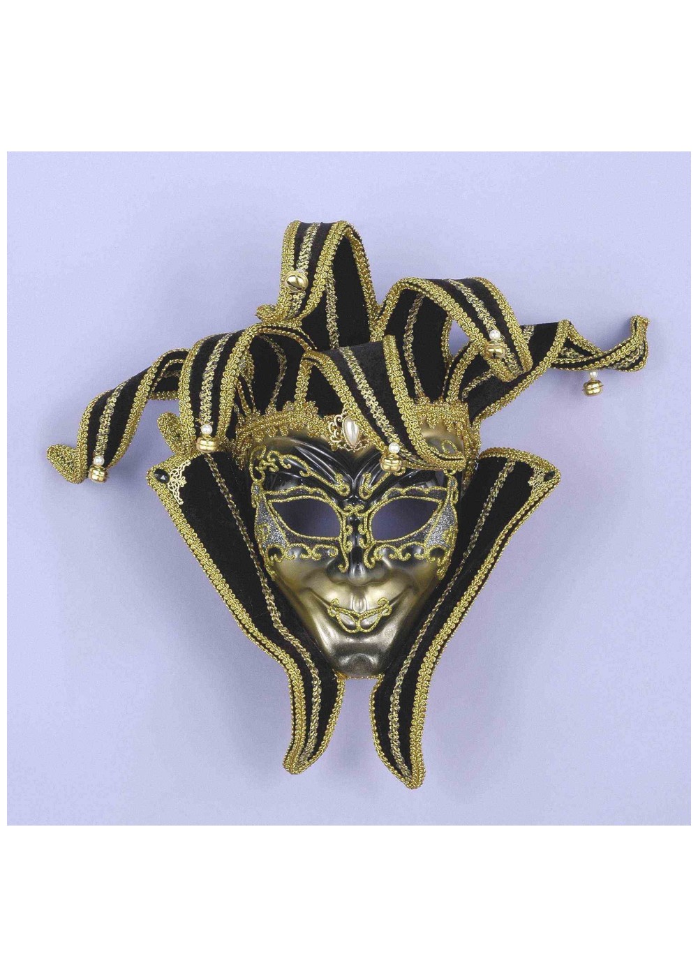 Black And Gold Jester Venetian Mask
