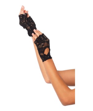 Black Lace Keyhole Fingerless Women Gloves