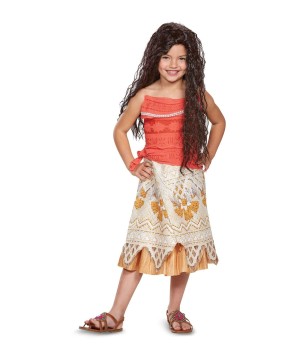 Girls Moana Costume And Wig Set