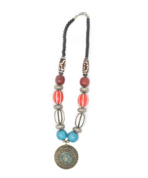 Tibetan Necklace With Multicolored Turquoise Pendant