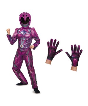 Girls Pink Ranger Movie Costume And Gloves Set