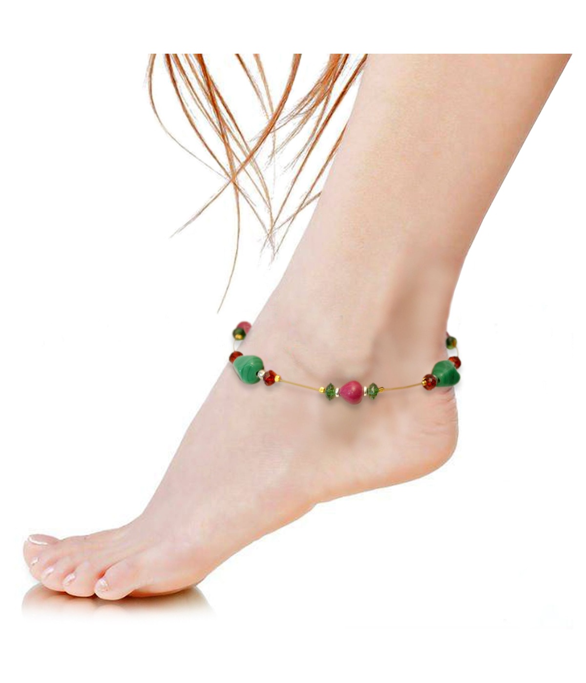 Womens Plum And Green Brass Payal Gypsy Anklet Boho Accessory