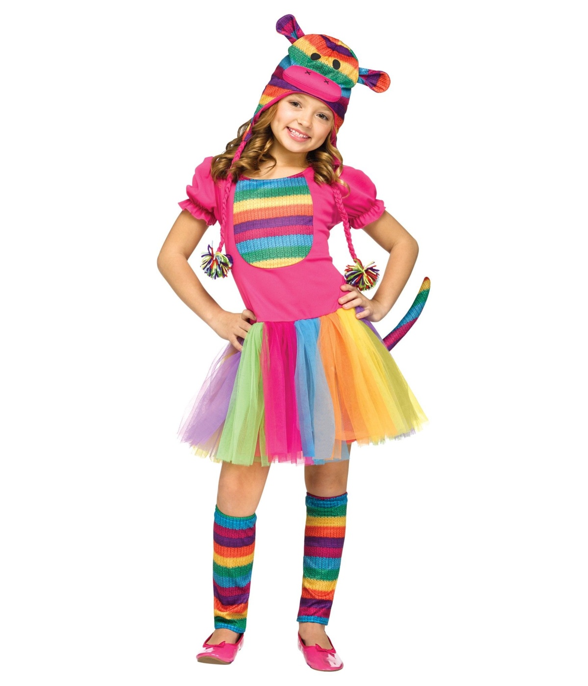 Colorful Animal Rainbow Sock Monkey Girls Costume