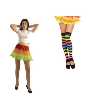 Rainbow Thigh High Stockings And Tutu Women Costume Set