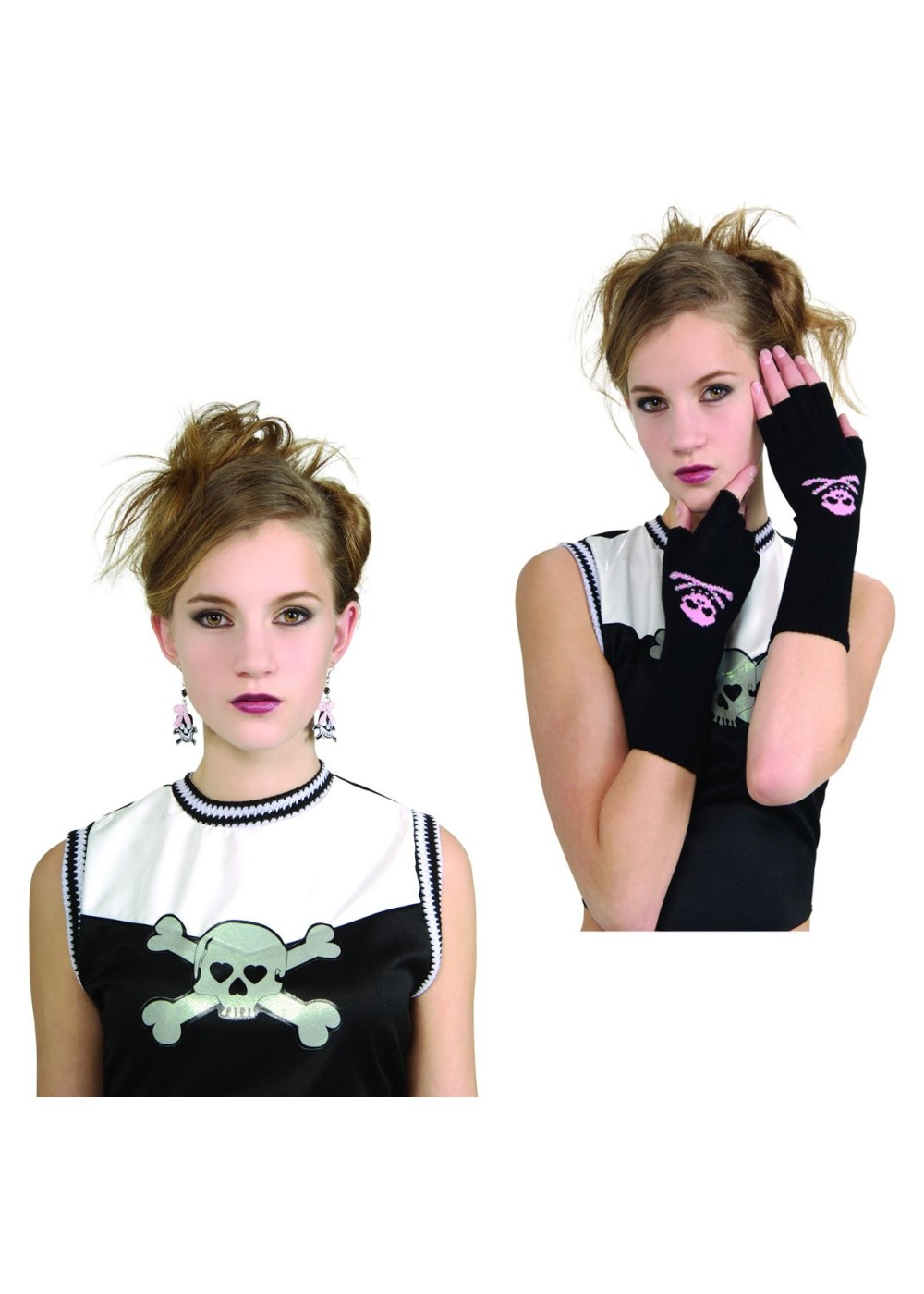 Skull Gloves And Earrings Girls Costume Kit
