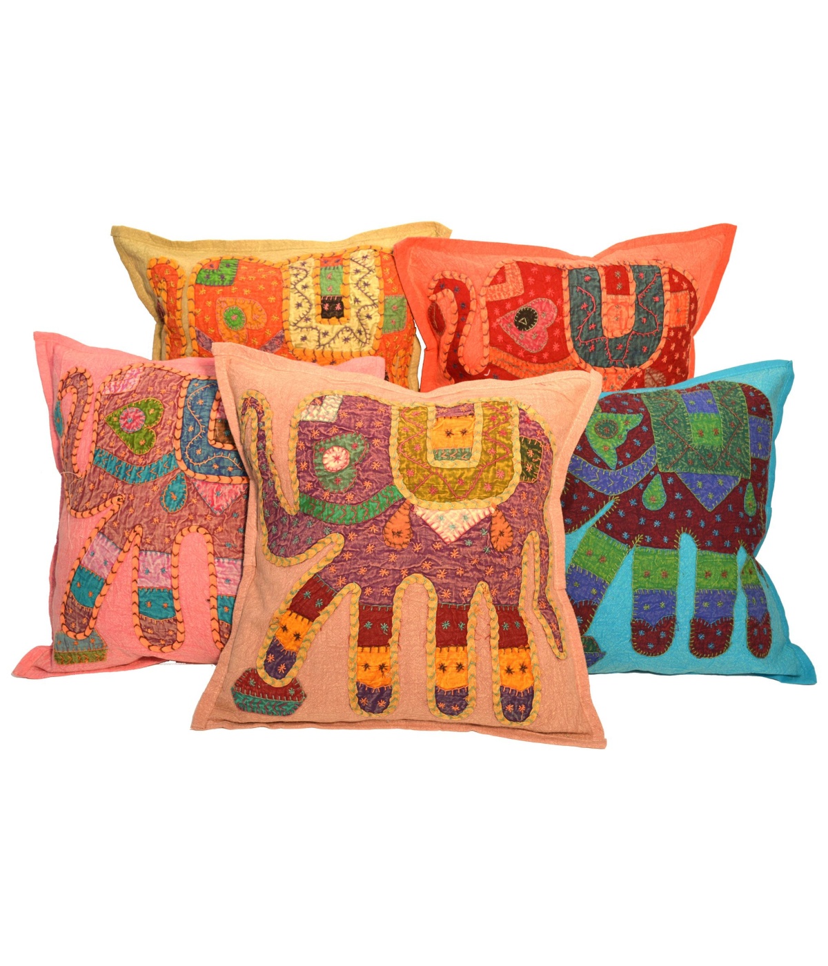 Stitched Elephant Patchwork Cushion Cover 5 Piece Set