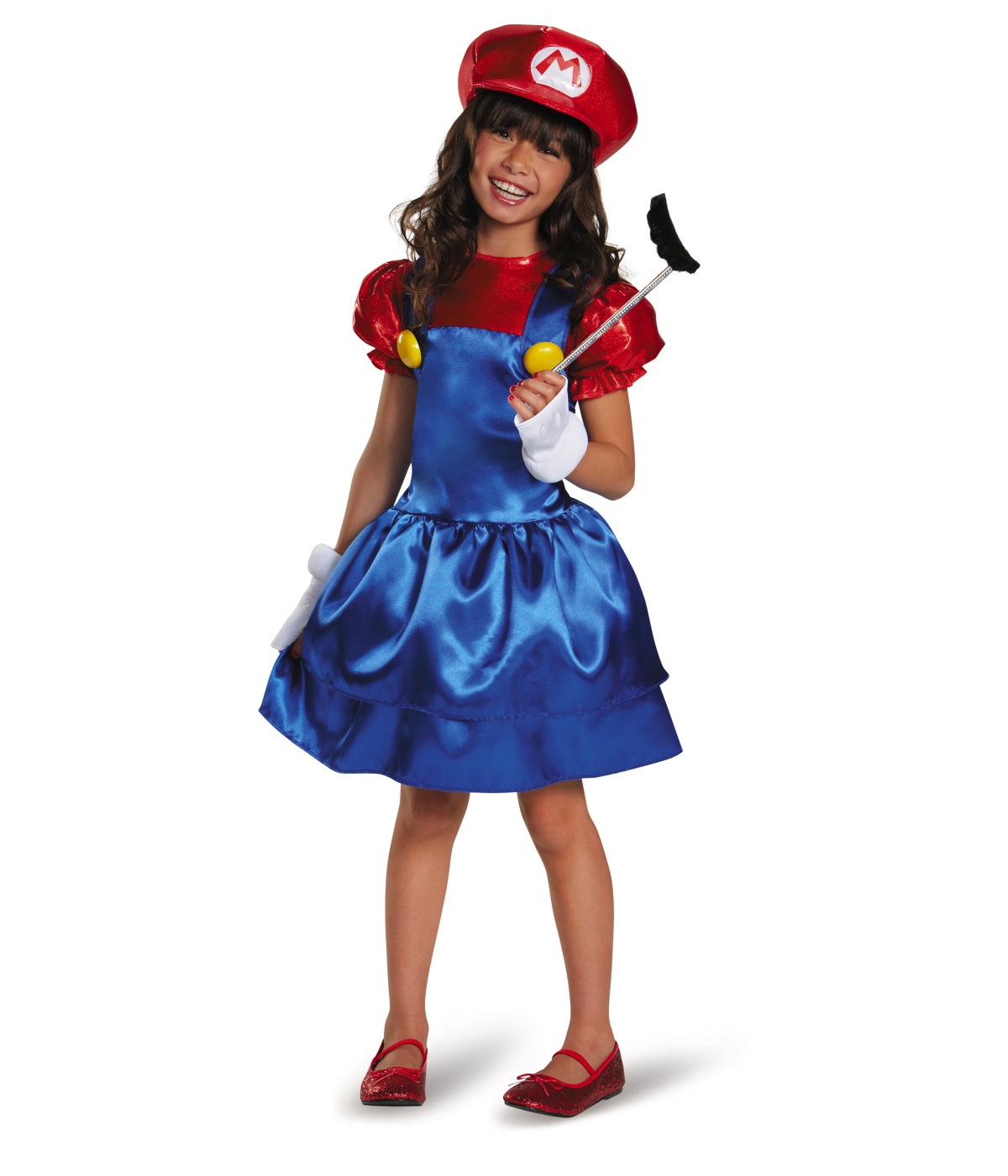 Super Mario Girls Costume Skirt Dress Hat Mustache Nintendo Halloween