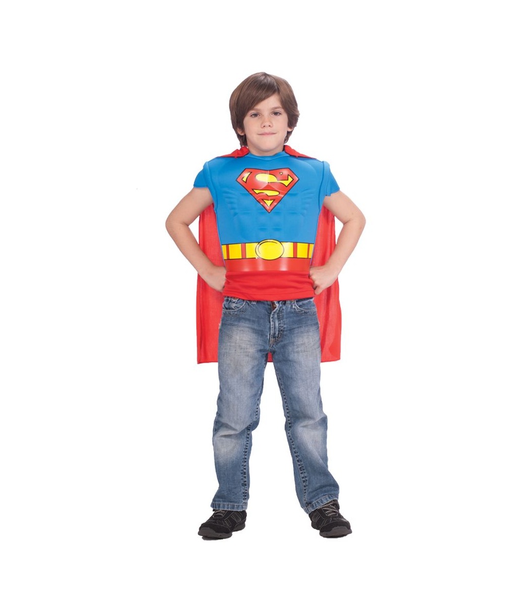 Boys Superman Muscle Costume Shirt And Cape