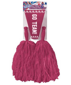 Burgundy Cheerleader Plastic Girls Pom Pom 2 Piece Set