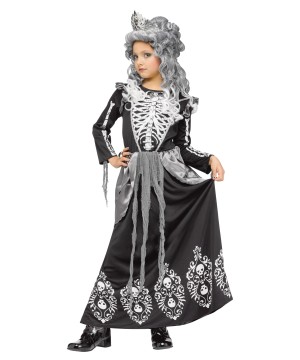 Skeleton Queen Girls Halloween Costume Dress With Tiara